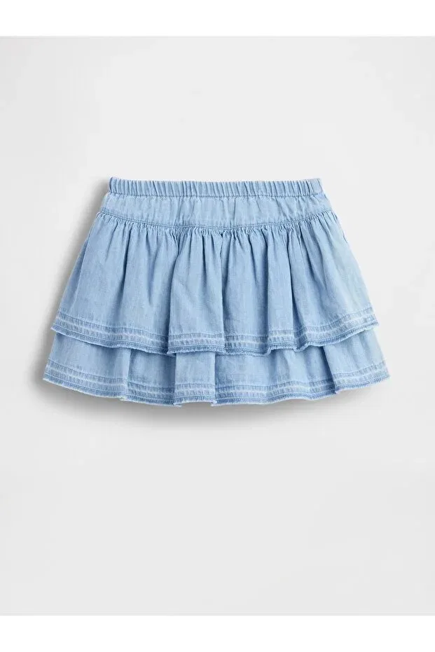 Детская юбка для девочек джинсовая с оборками Gap, Light Blue — фото 3