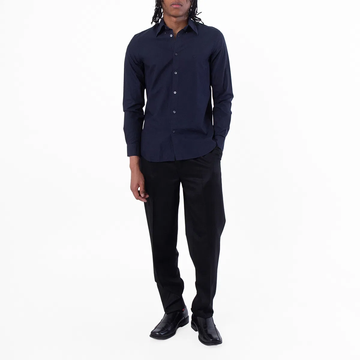 Рубашка из хлопка и шелка с длинным рукавом Emporio Armani, Iconico 0920 Blu Navy Ea — фото 4