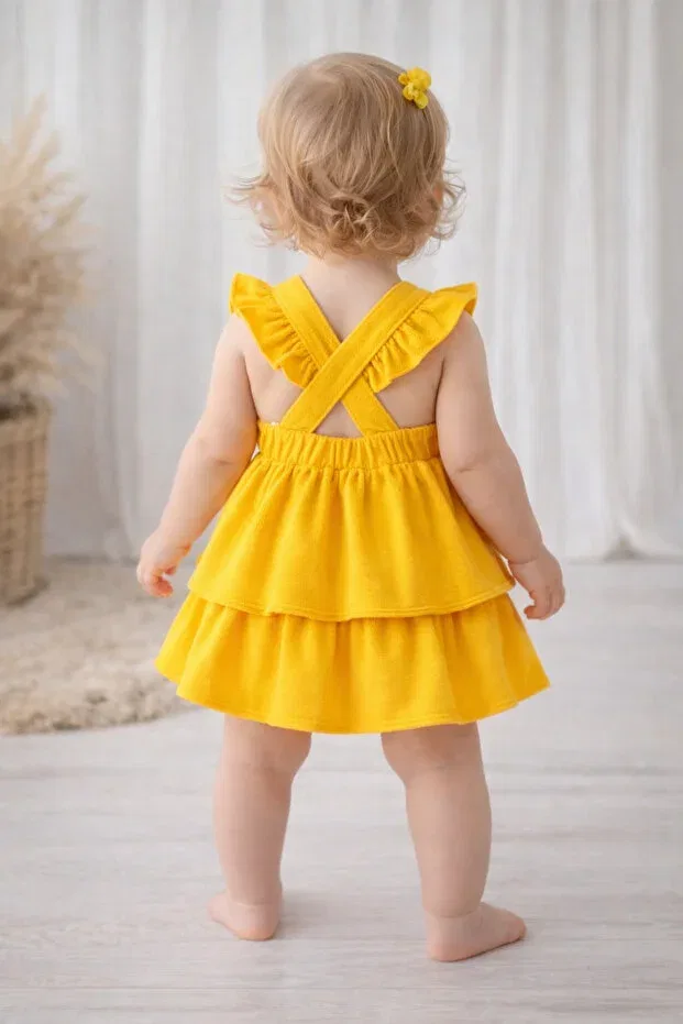 Детское платье для девочек с перекрестными бретелями Bebekpare, Yellow — фото 2