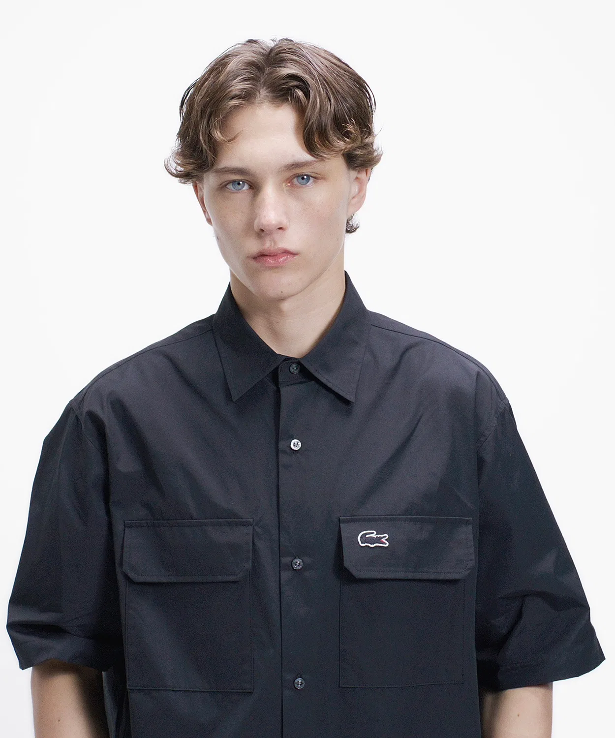 Мужская рубашка из хлопка с нейлоном, с длинным рукавом модель Flap Pocket LACOSTE, Charcoal — фото 4