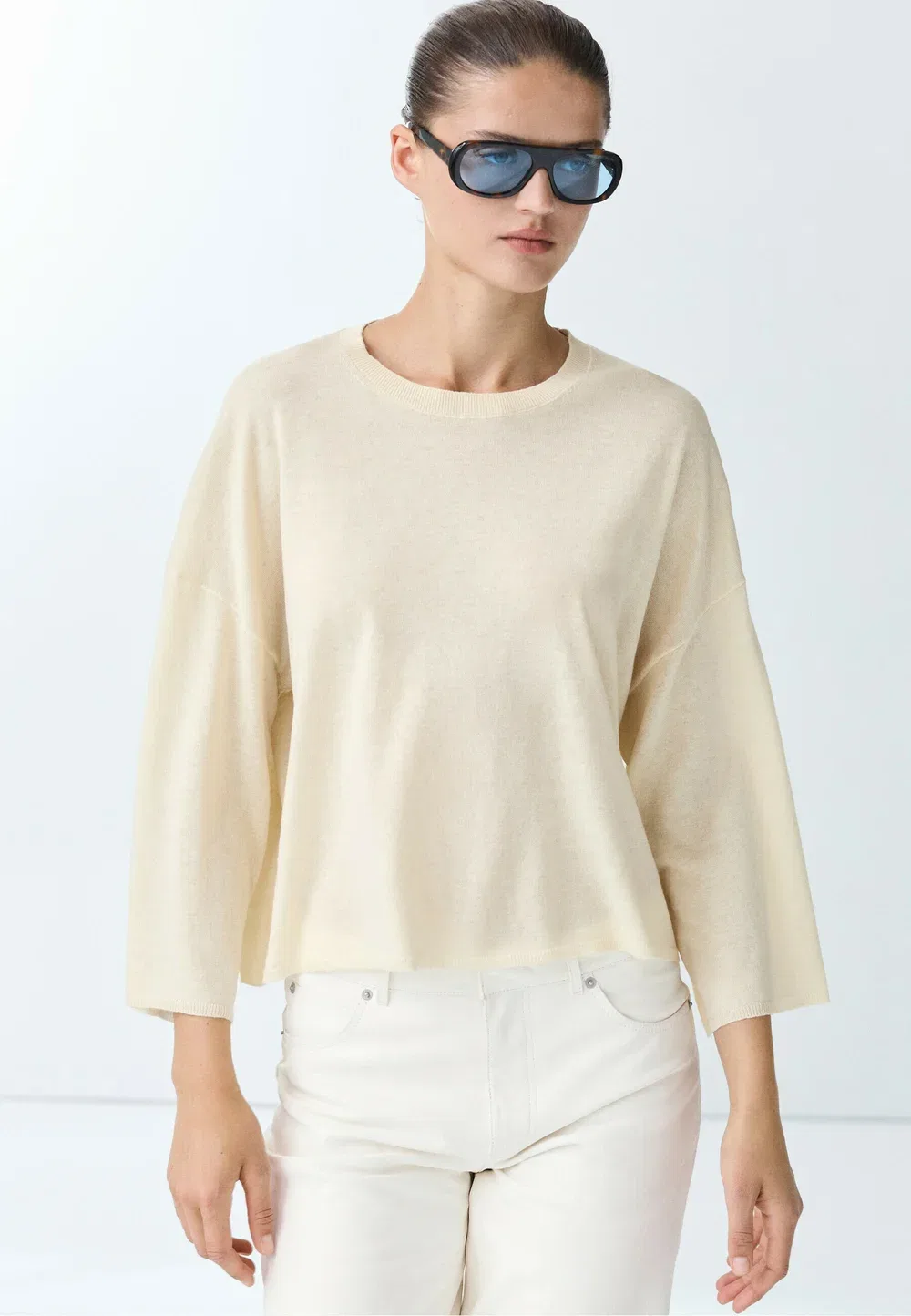 Свитер с круглым вырезом из смесовой шерсти Massimo Dutti, Sand