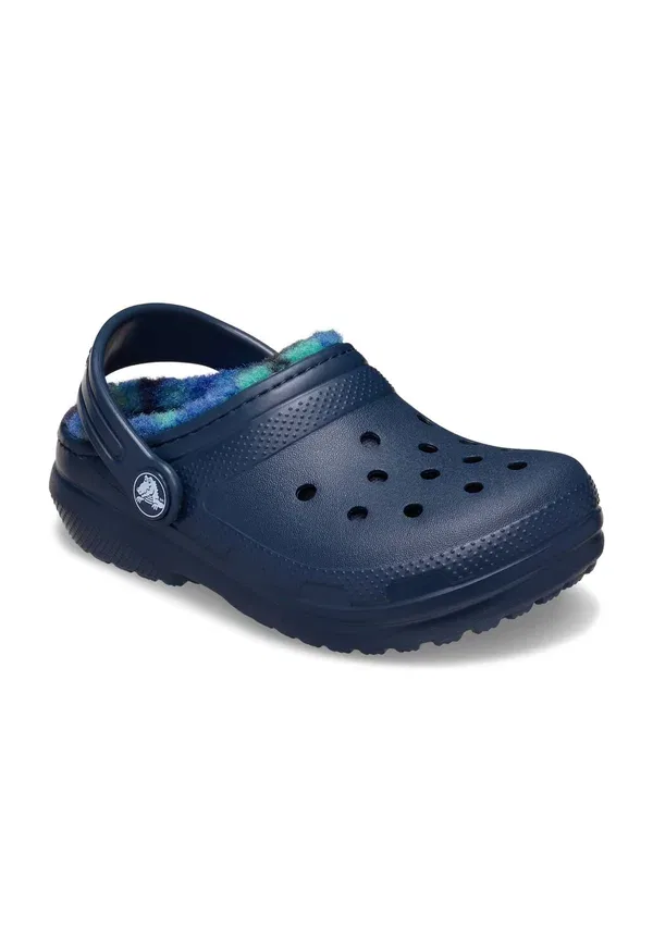Детские классические сабо с подкладкой и яркой клетчатой расцветкой Crocs, темно-синий — фото 2