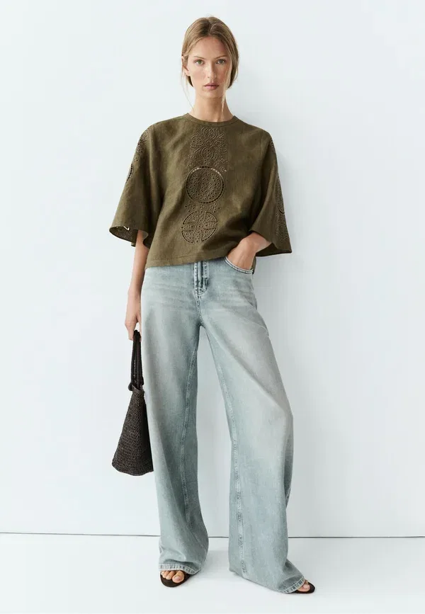 Блуза из льна Blouse Massimo Dutti, зеленый — фото 4