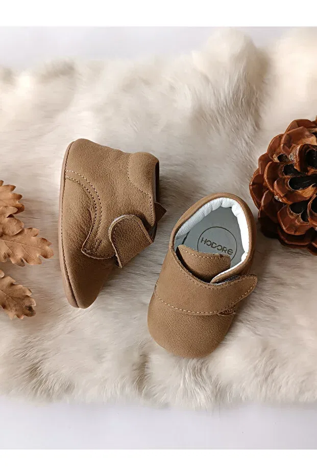 Детские ботинки для девочек кожаные с липучкой Hodore, Taupe — фото 2