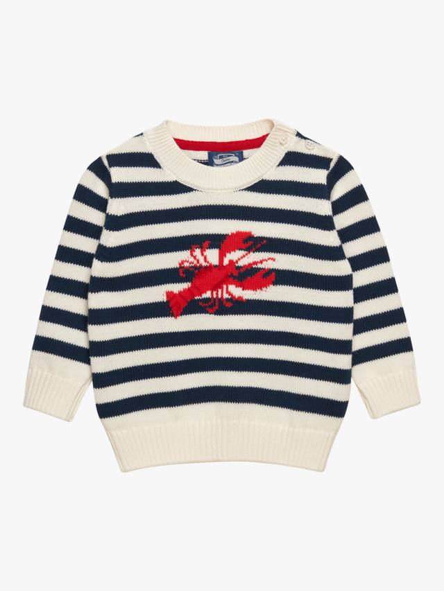 

Детский хлопковый джемпер с лобстером Trotters, цвет Navy/White Stripe