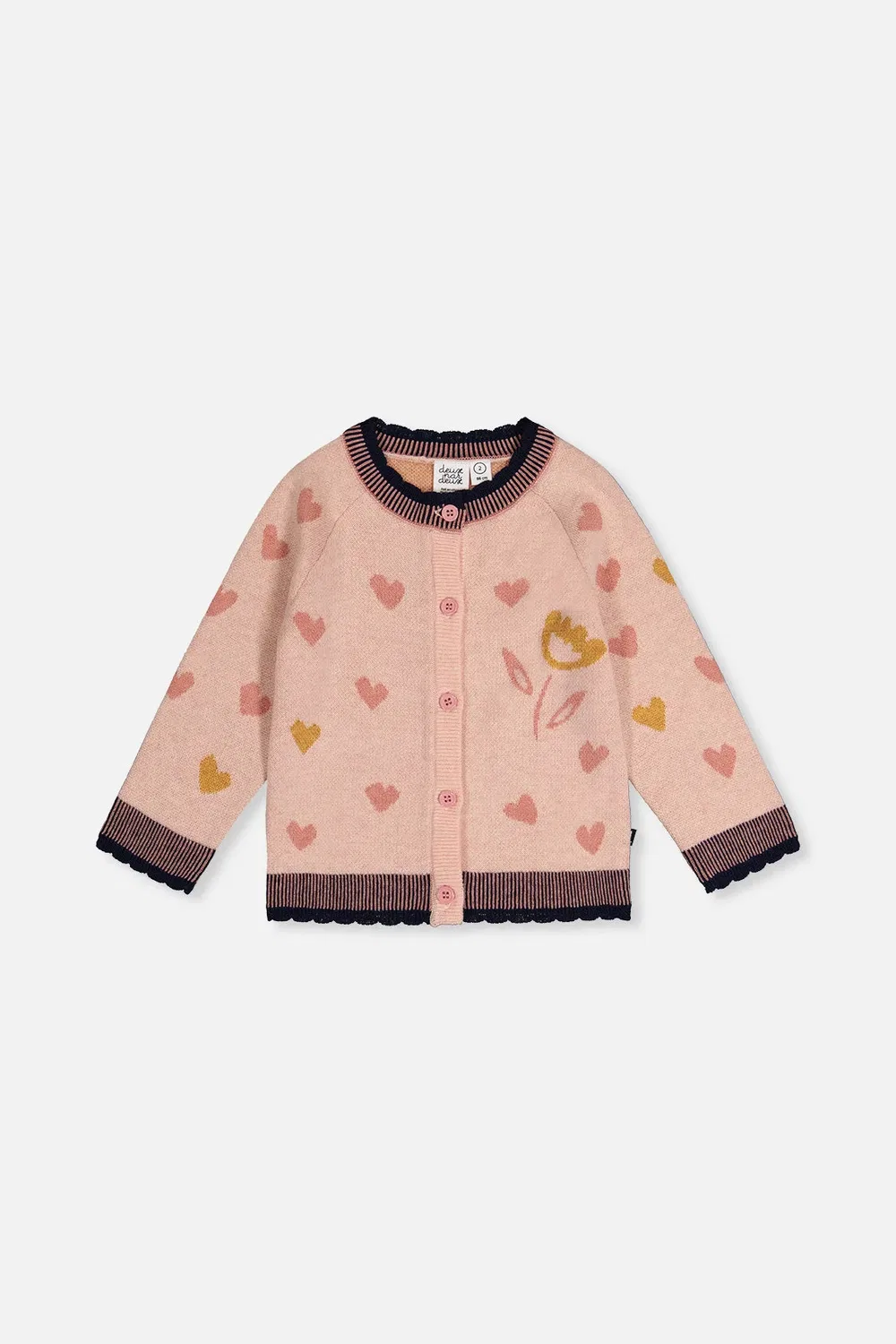 Детский кардиган вязаный жаккардовый с длинным рукавом Deux par Deux, Pale Dusty Pink And Navy