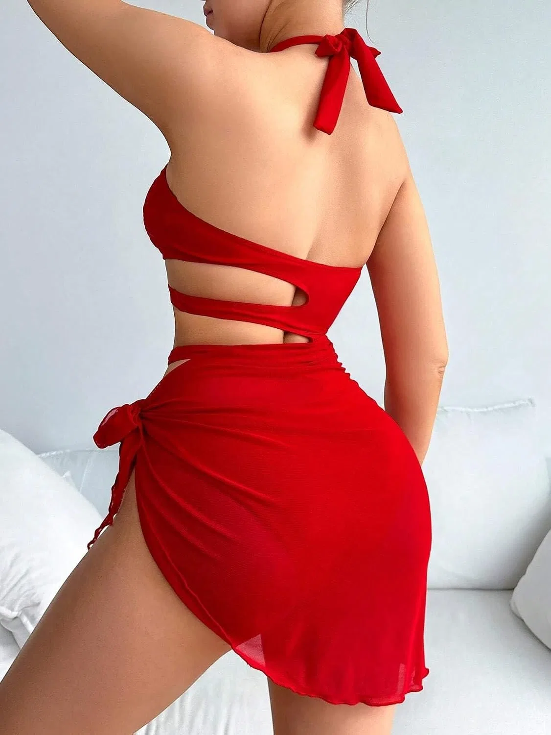 Женский цельный купальник монокини с открытой спиной Generic, Red — фото 2