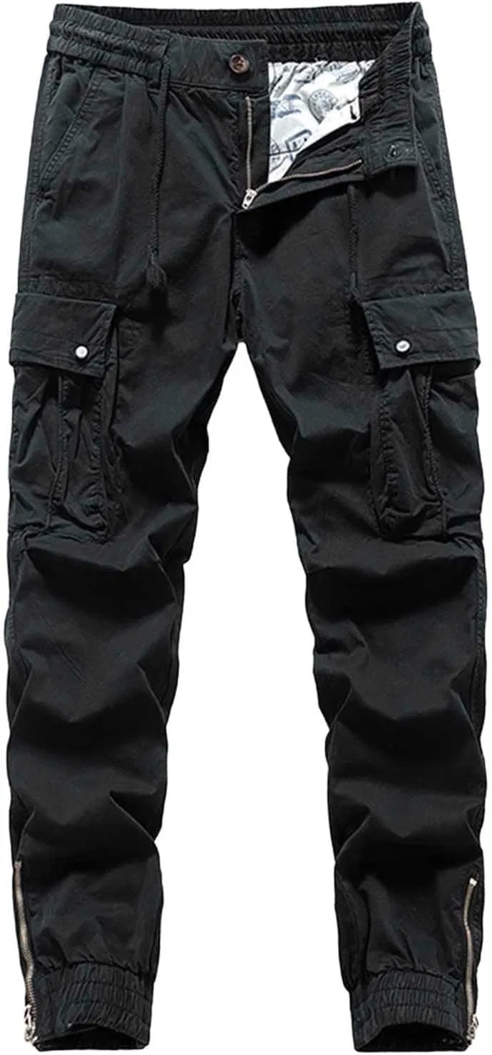 Мужские карго-штаны с завязкой и эластичным поясом, Cargo Pants, чёрный