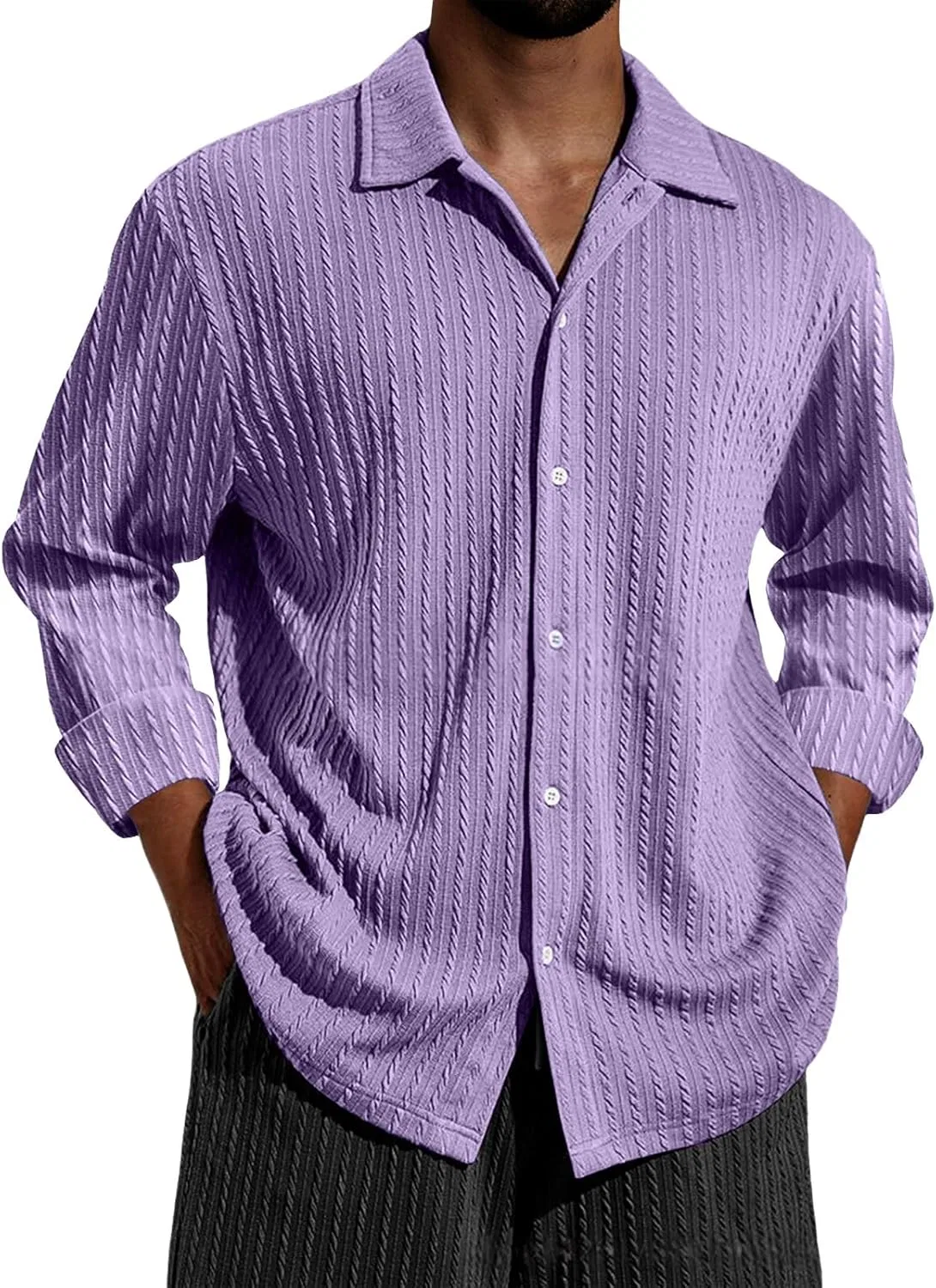 Мужская повседневная рубашка поло с длинным рукавом, Purple