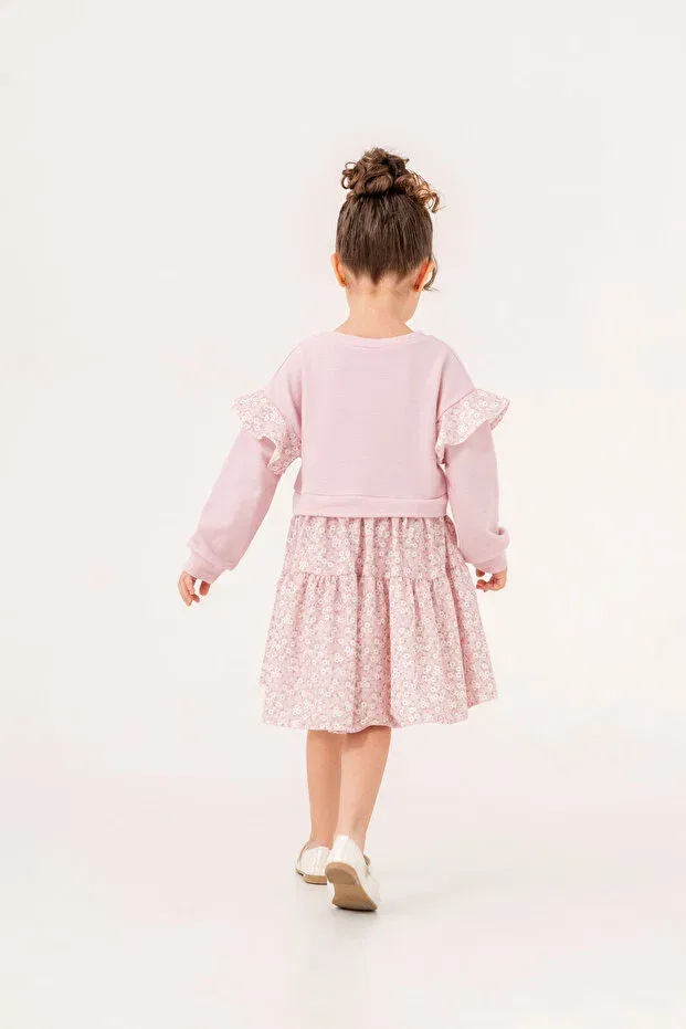 Детское платье для девочек с принтом Floral Print Girls' Dress Eray Kids, Powder — фото 2