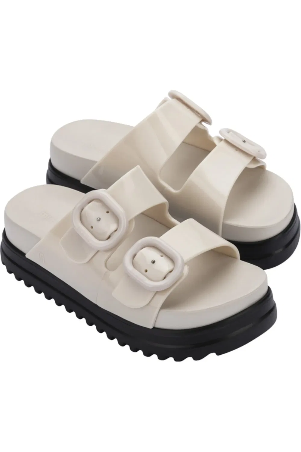 Сандалии детские платформа с рифленой подошвой Cozy Platform Slide Mini Melissa, черный/бежевый