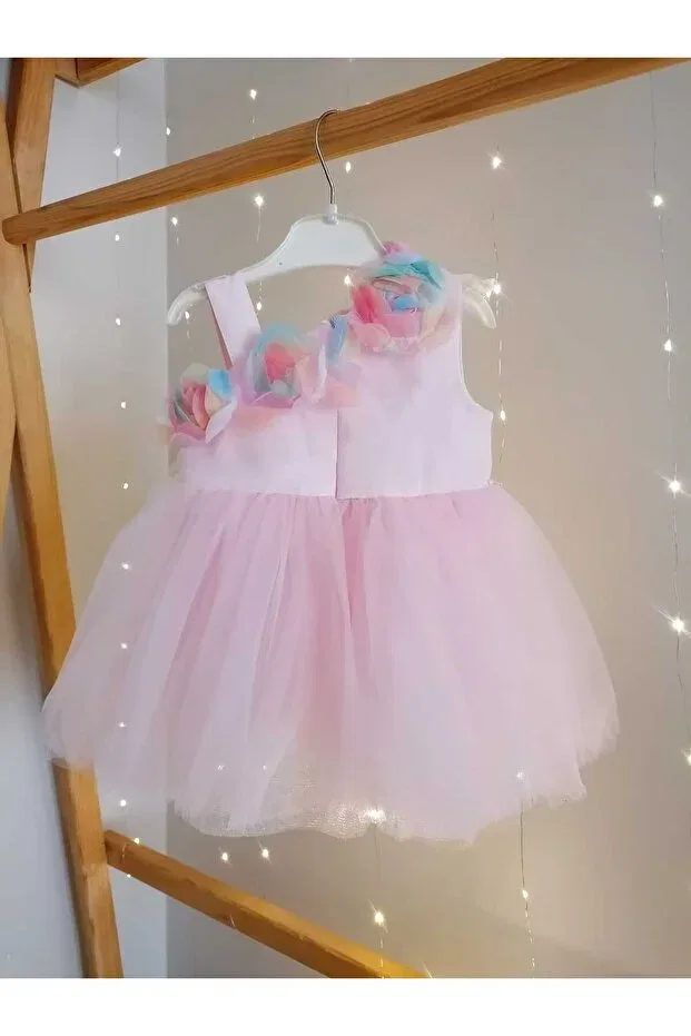 Детское платье для девочек с принтом Colorful Rose Detailed Baby Girl Special Occasion Wedding Evening Dress Canwin, Pink — фото 3