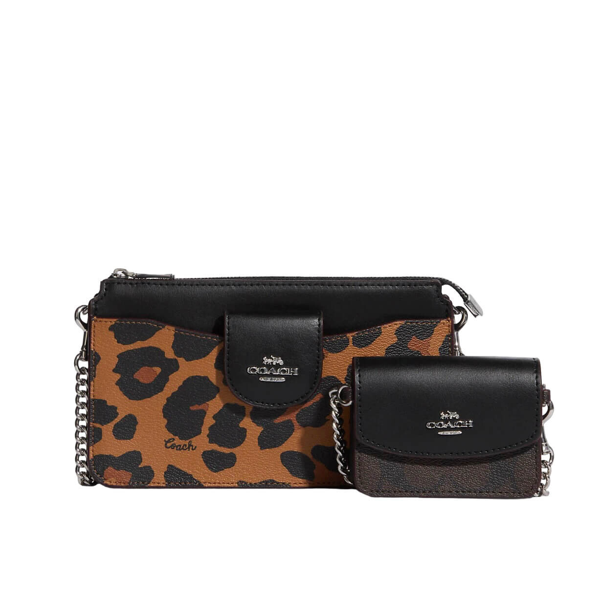

Сумка-кроссбоди с леопардовым принтом Coach Outlet Poppy, серебряный/коричневый/черный