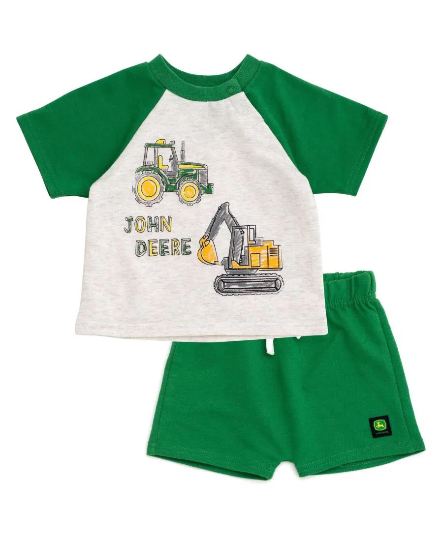 Комплект из футболки и шорт John Deere, Oatmeal Heather Green