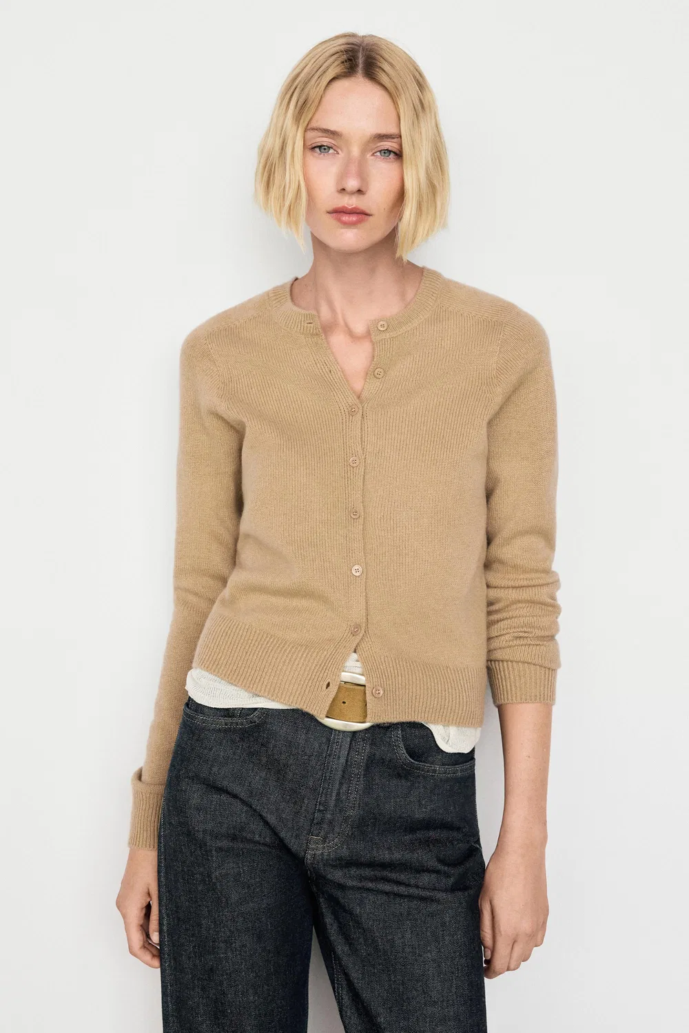 Кардиган Massimo Dutti, вязаный, укороченный, из 100% кашемира, коричневый — фото 3
