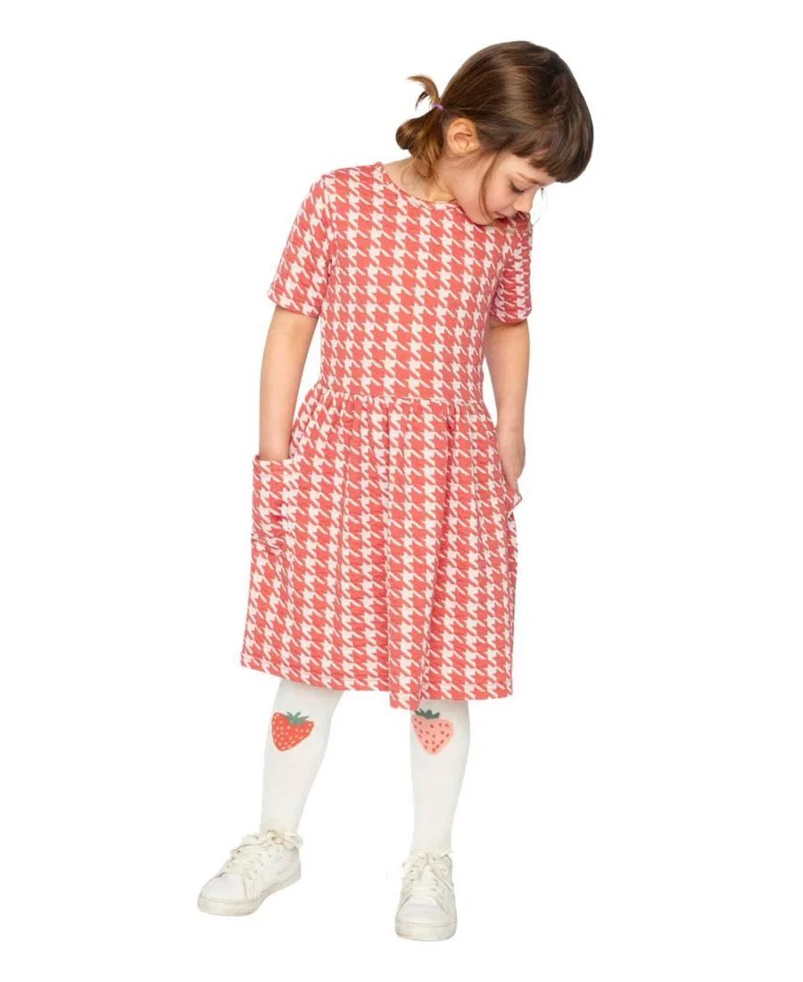 Платье с коротким рукавом из жаккарда с карманами Frosted Strawberry Deux par Deux, Pink And White Houndstooth — фото 2