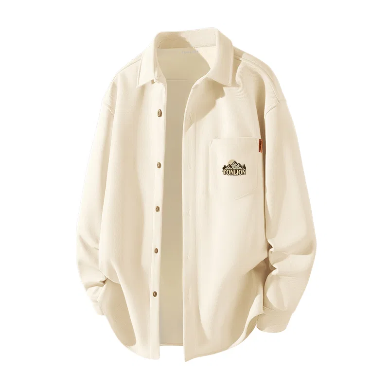 Детская рубашка из флисовой вельветовой ткани с длинным рукавом Tonlion, Light Beige