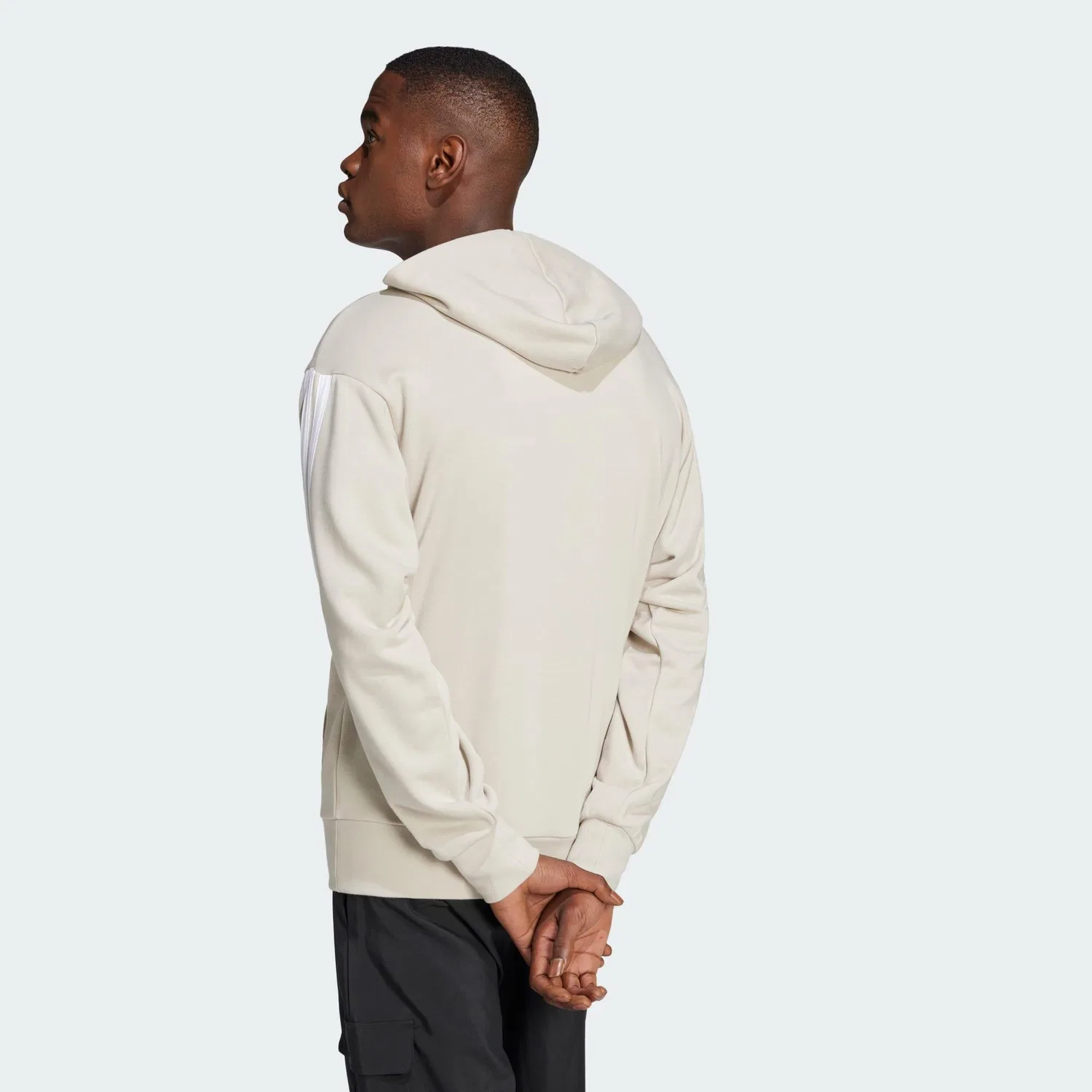 Мужское худи с длинным рукавом Essentials 3-Streifen French Terry Hoodie Adidas, Beige Weiss Beige — фото 3