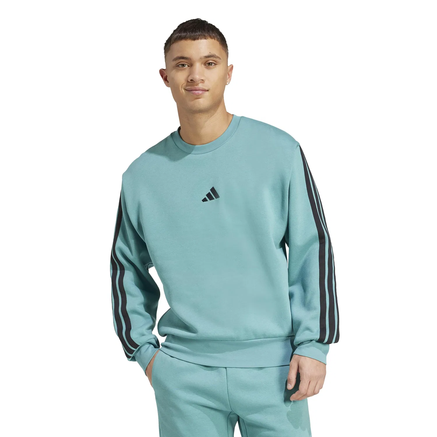 Мужской свитшот с тремя полосками Essentials adidas, Powder Teal/Black — фото 3