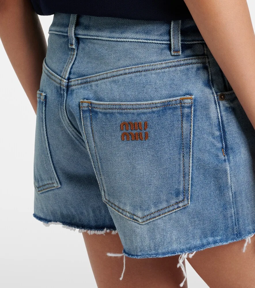 Потертые джинсовые шорты Miu Miu, синий — фото 4