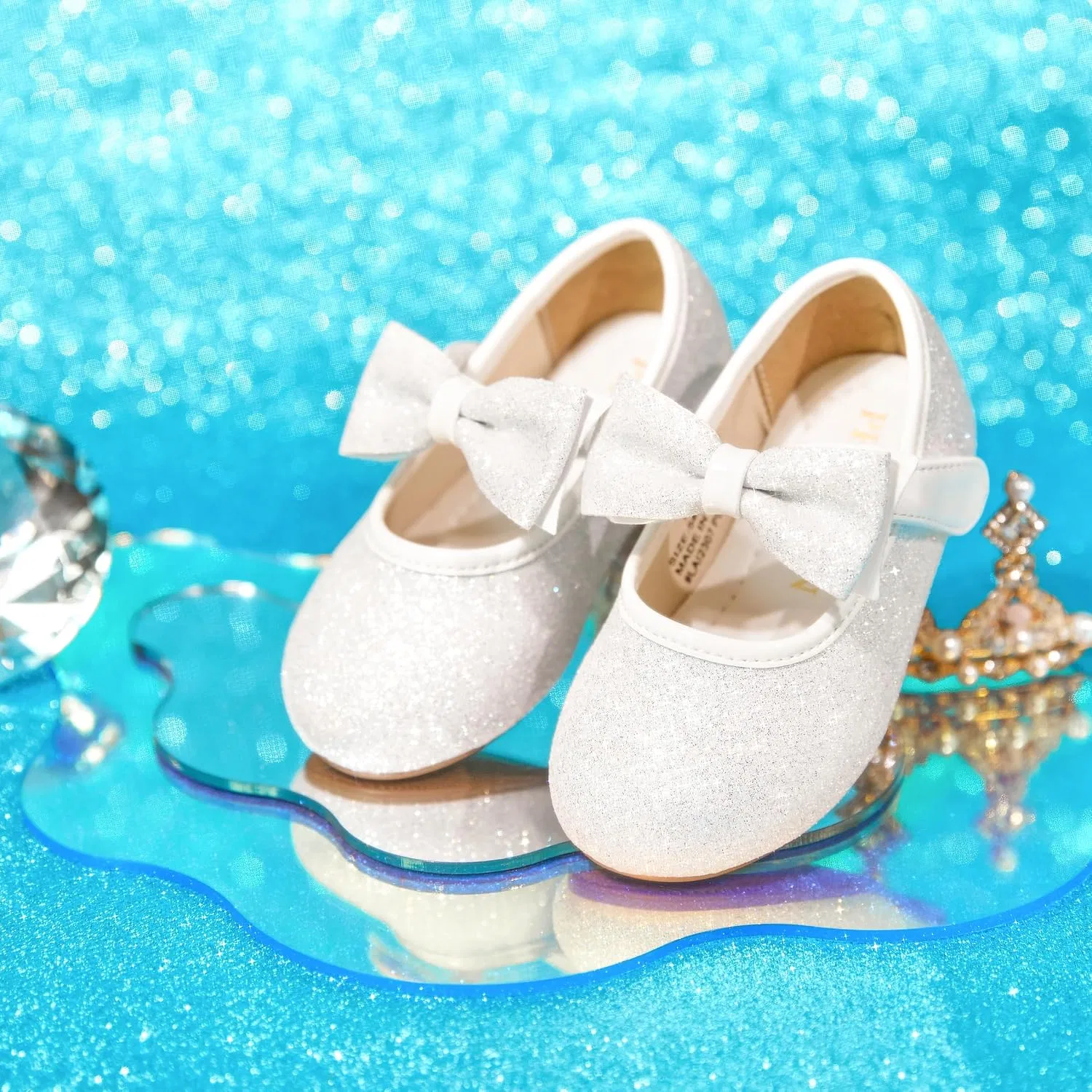 Детские туфли Мэри Джейн для девочек PHIRAMIN, Sparkly Glitter White — фото 3