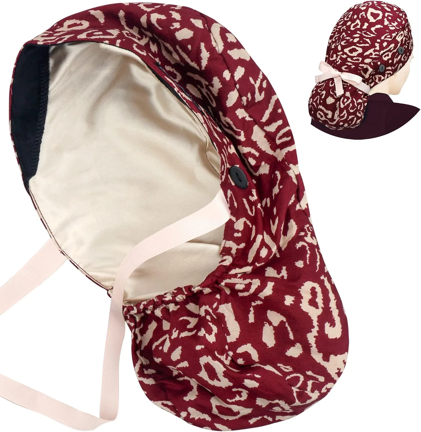 Шапочка для душа, ABAMERICA, на пуговицах, сатиновая, A-93 Satin Wine Red Leopard