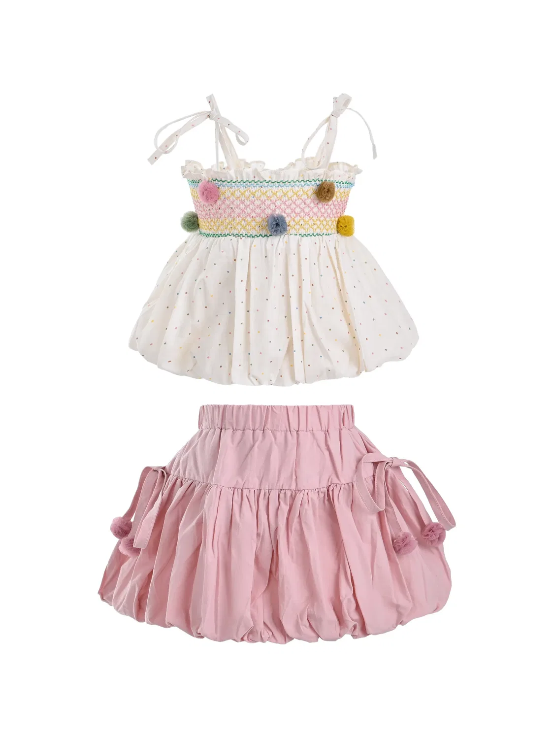 Комплект из топа и юбки с помпонами Mimi Tutu, нейтральные цвета