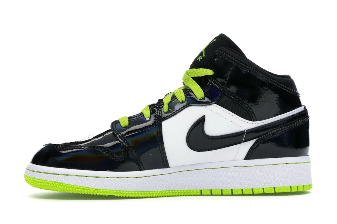 Детские кроссовки с белой кожаной основой Jordan 1 Mid Jordan, Black/Cyber-White-Mystic Green — фото 3