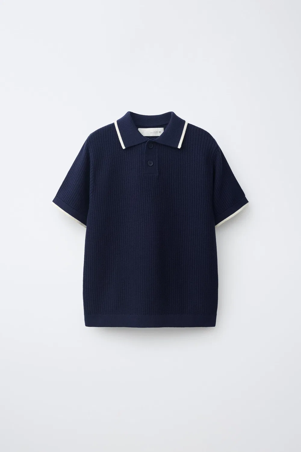 Трикотажная рубашка-поло в рубчик с кантом. ZARA, Dark navy