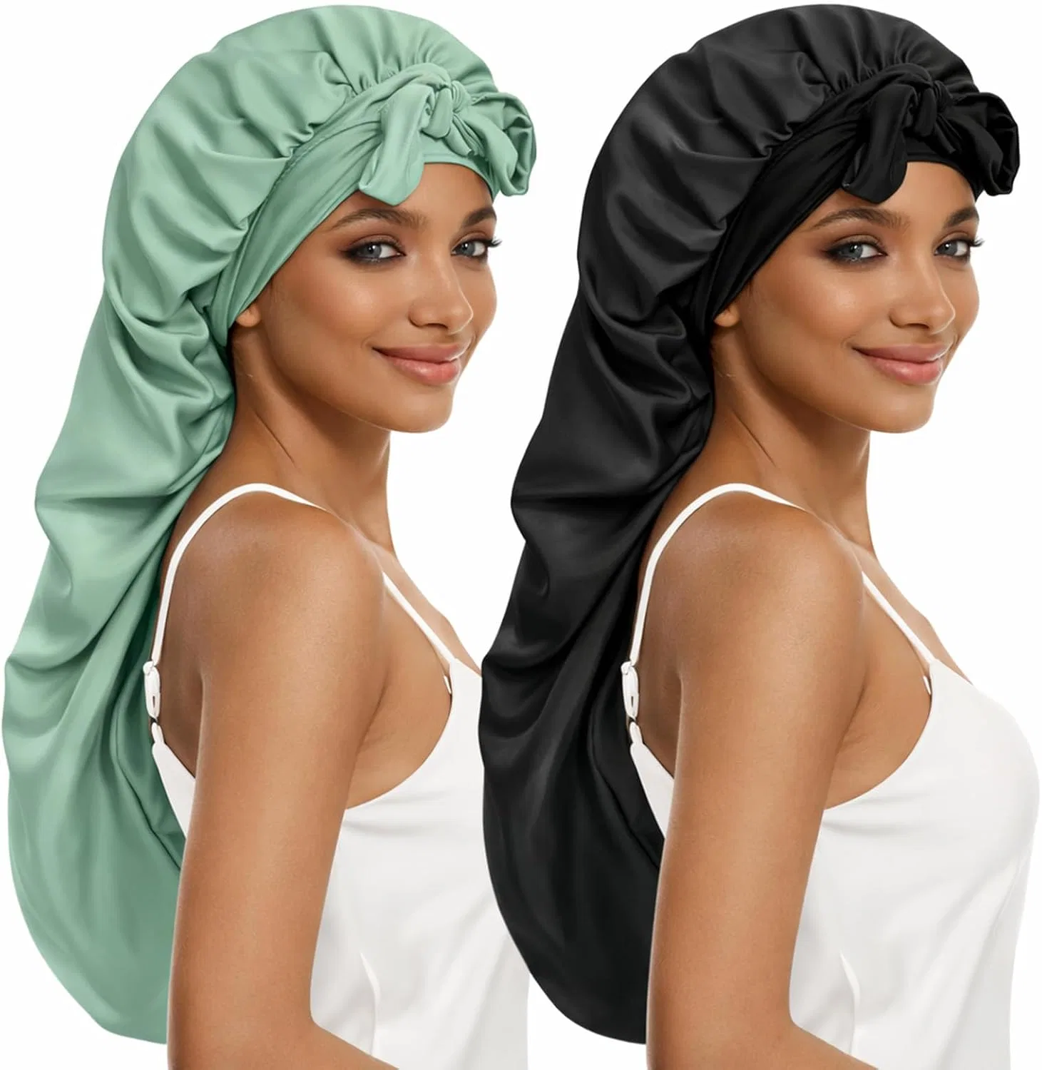 Длинный шелковый чепчик для сна, DEMAZALO, L/XXL, Black,Green