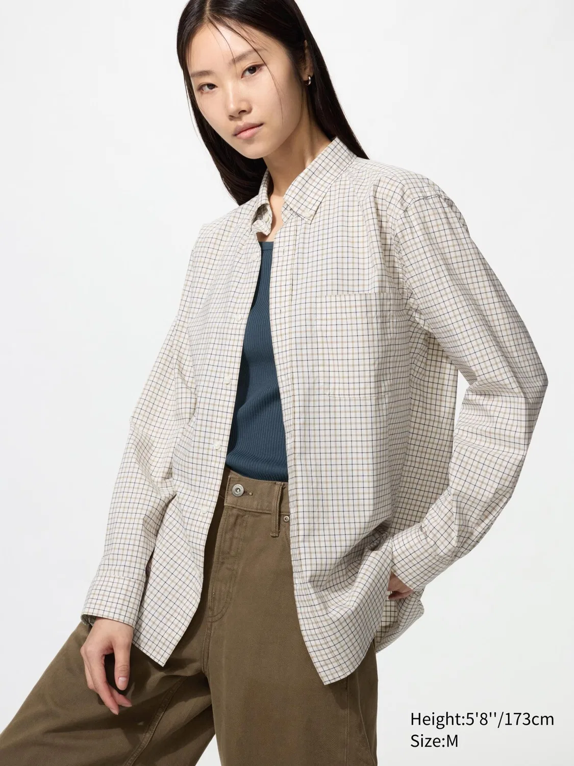Рубашка Uniqlo, клетчатая, натуральный — фото 3