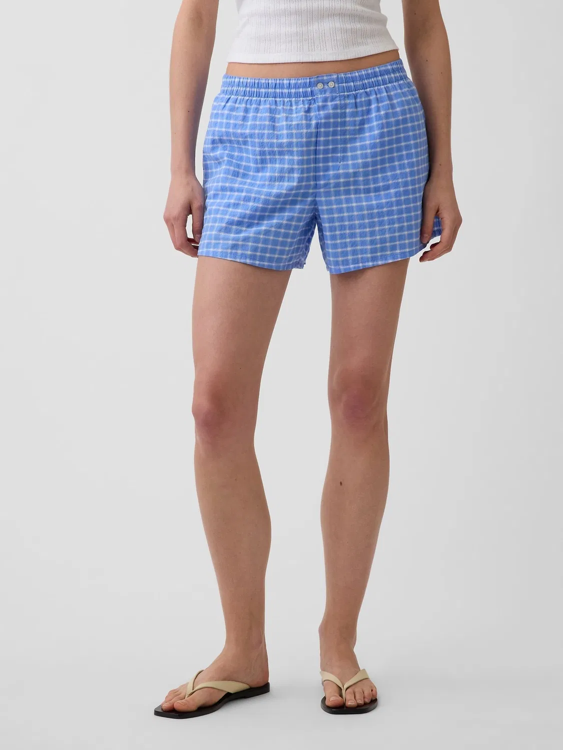 Шорты-боксеры из сейрсакера Gap Blue Check, синий в клетку