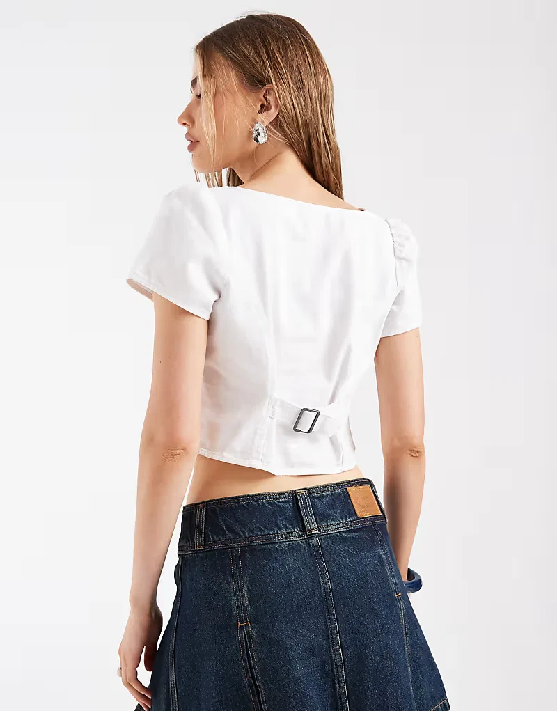 Джинсовая блузка Levi's с коротким рукавом и пуговицами, белый — фото 4
