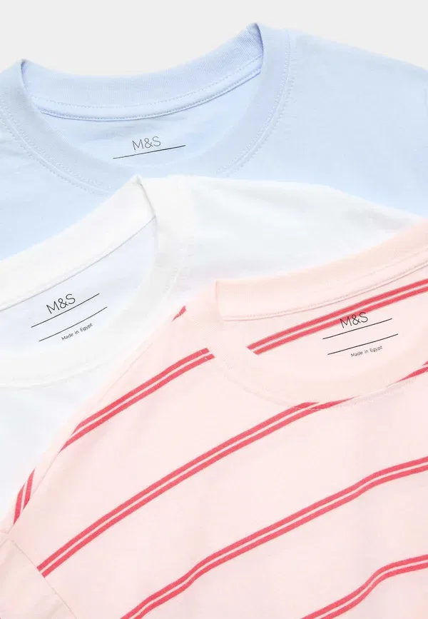 Комплект из 3 футболок с полосками Print T-shirt Marks & Spencer Mix, синий — фото 3