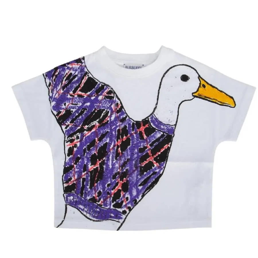 Футболка с графическим принтом Girls Multicolor Goose Graphic Print Cotton T Shirt Burberry, White