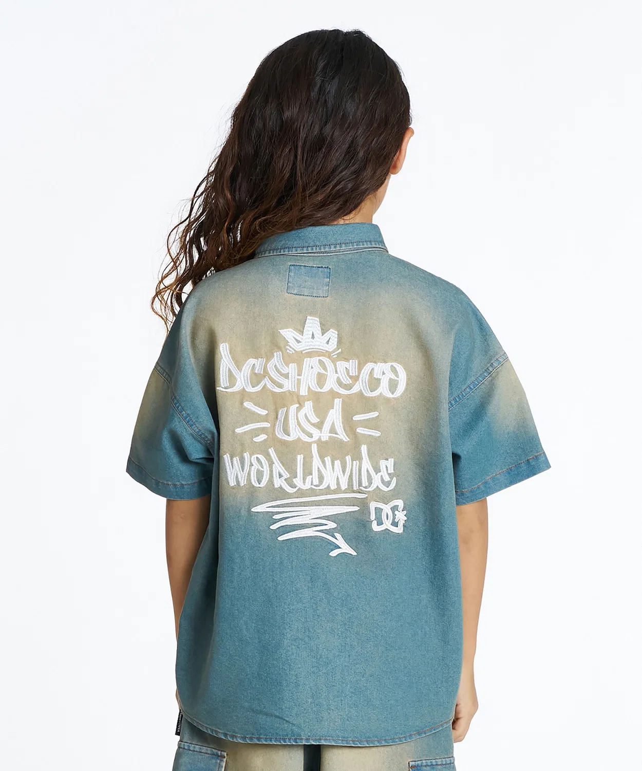 Детская рубашка с коротким рукавом, с вышивкой, модель KD Workers SS Shirt DC, Light Indigo Blue — фото 3