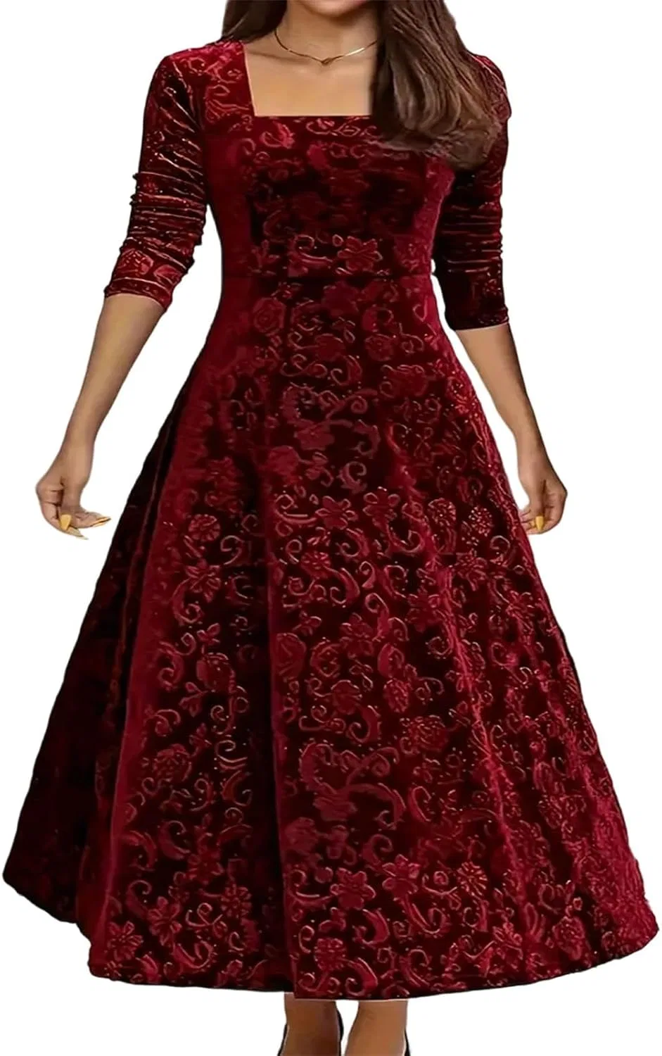 Женское платье макси из флиса и велюра Korean Style, Red