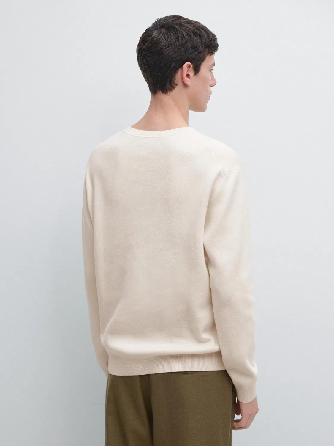 Вязаный свитер с круглым вырезом из 100% хлопка Massimo Dutti, Vanilla — фото 3
