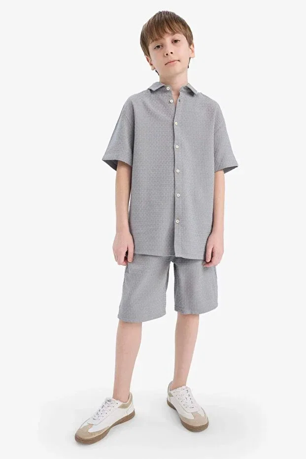 Детские шорты для мальчиков текстурированные Elastic Waist Textured Shorts For Boys Defacto, Gray-Gr265 — фото 3