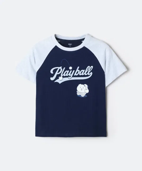 Футболка реглан с коротким рукавом, Мангуджиннын Гом, Spao Kids, темно-синий
