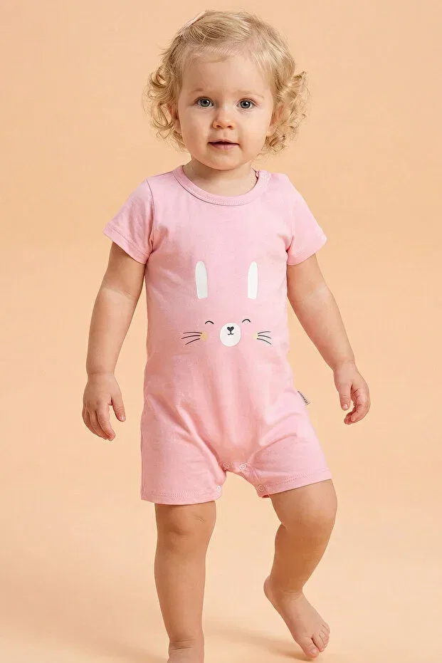 Детский комбинезон для девочек хлопковый Tuabella, Pink Short Jumpsuit With Animal Print