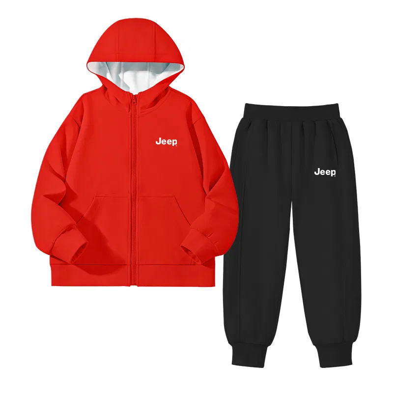 Детский комплект спортивной одежды с капюшоном Jeep, Red/E White Logo K-Black/E White Logo K