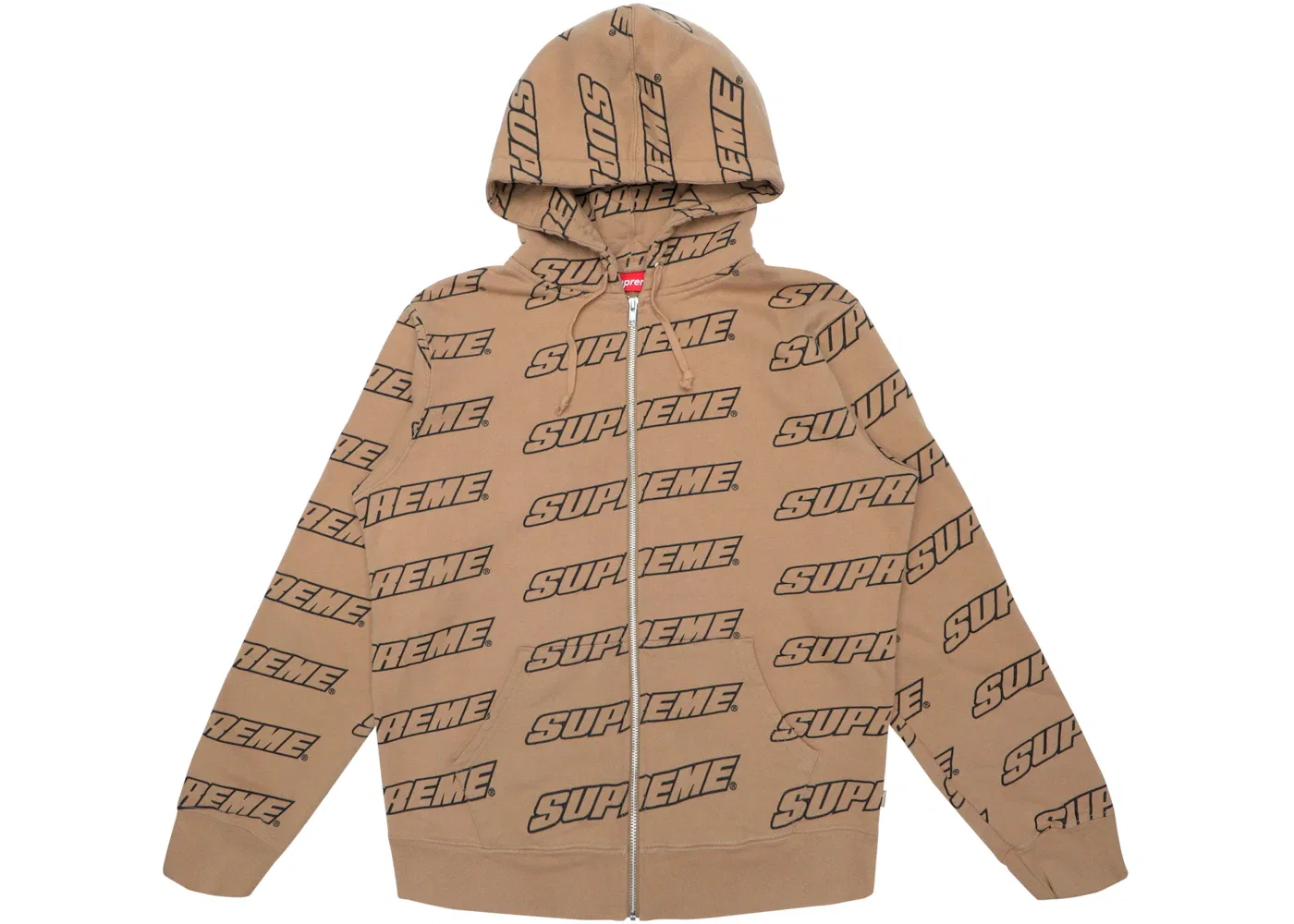 Мужская худи на молнии Supreme Repeat Zip Up Hooded Sweatshirt Supreme, Light Brown