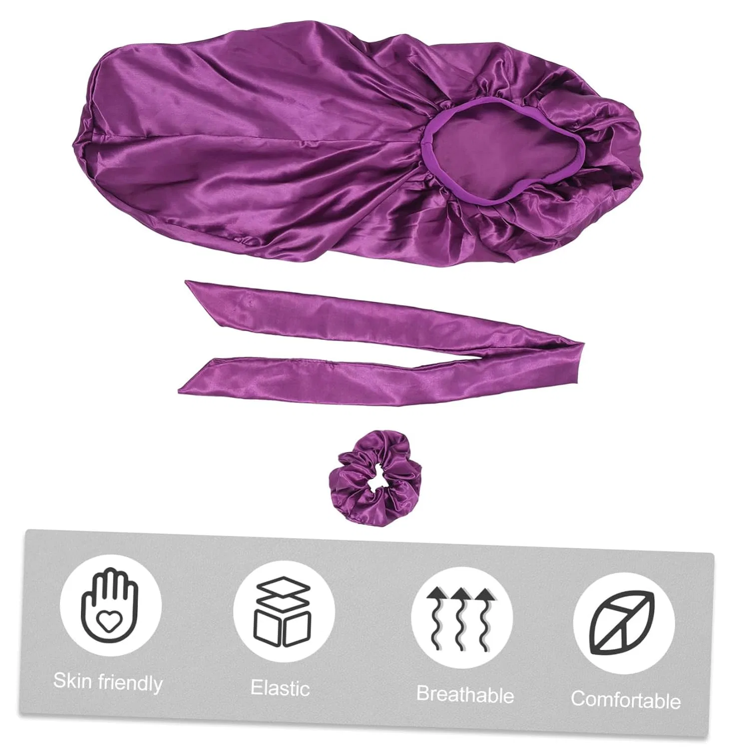 Шапочка для душа IWOWHERO, набор 3 шт, Сатин Purple — фото 2