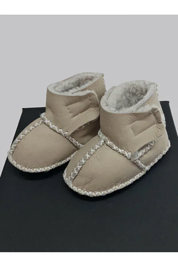 Детские пинетки из органической кожи с двойной липучкой Tuğbiş, Beige — фото 3