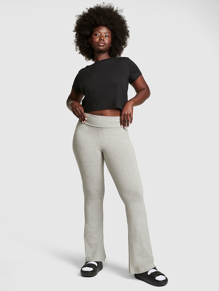 Леггинсы Victoria's Secret Pink Cotton Foldover Flare, серый — фото 2