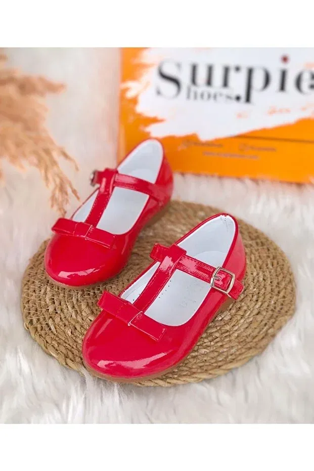 Детские балетки для девочек с бантом Surpie Shoes, Red — фото 2