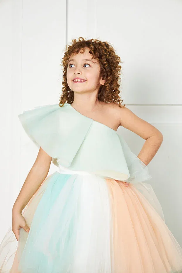 Детское платье для девочек с длинным рукавом 3-Color girl's evening dress Zühre Balaban, White