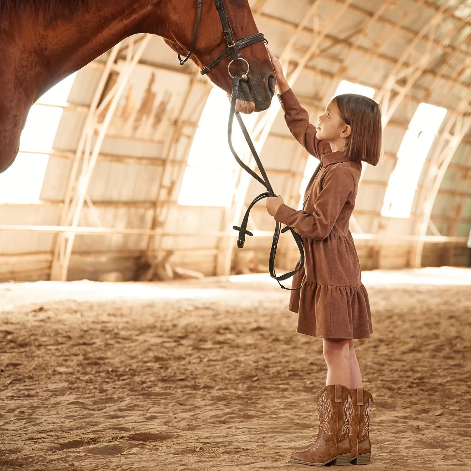 Детские сапоги для девочек с принтом Cowgirl Boots LAURMOSA, Light Brown — фото 3