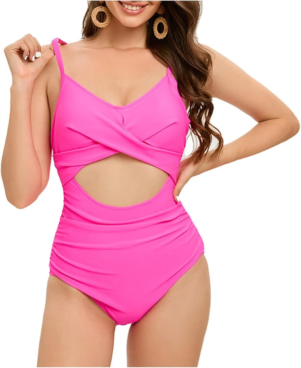 Женский цельнокроеный купальник с вырезом и скруткой спереди, Hot Pink